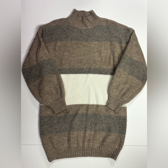 323. Lulu's Women's Sweater Dress - Brown, Gray, and White - Picture 3 of 6